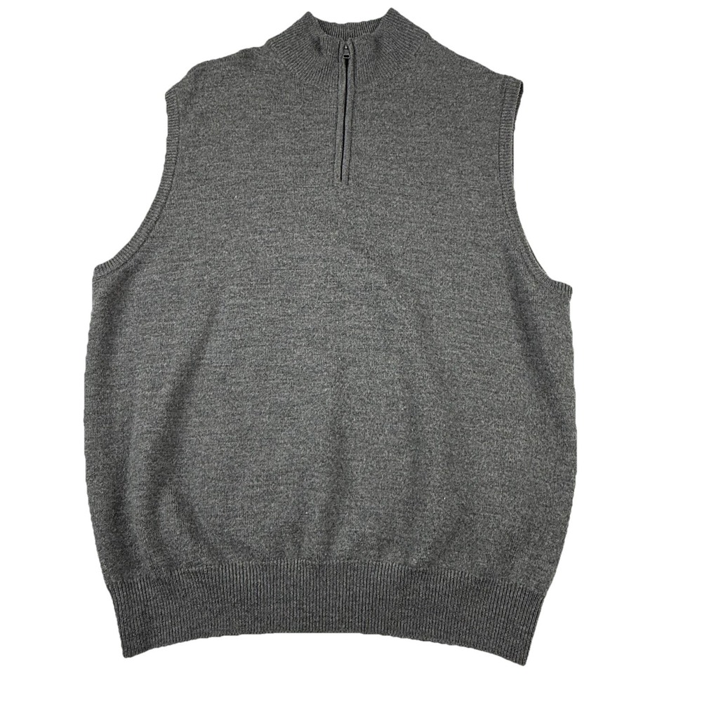 Polo‎ Golf Ralph Lauren Sweater Vest Gray Men's Large 100% Merino Wool 1/4 Zip